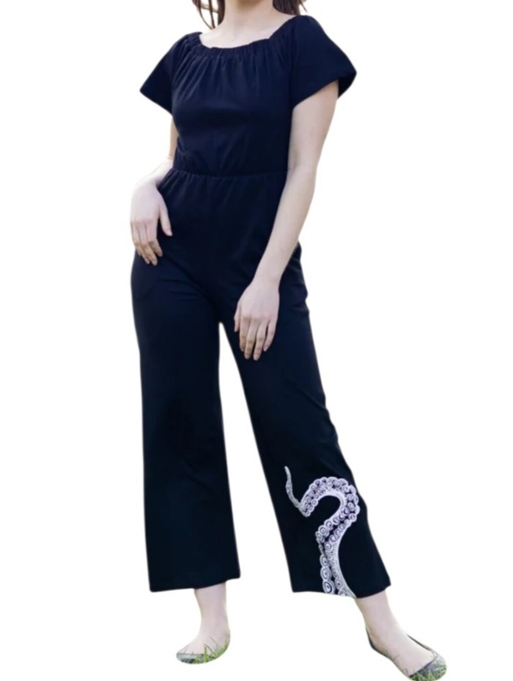 Svaha Cotton Jumpsuit XL Octopus Design Pull-on Stretch Waist Pockets NEW Artsy